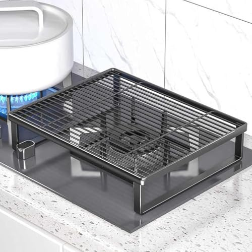 Housse universelle pour plaque de cuisson avec pieds antidérapants, support de plaque à induction en acier inoxydable robuste et plateau de rangement pour cuisinière à gaz/induction/électrique
