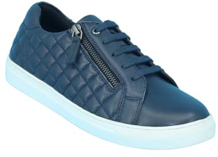 Amber Ladies Quilted Leather Wide EE Fit Trainer with Side Zip and Lace Up, Cushioned Ankle Collar, Breathable Upper, Flexible Comfort Walking Shoe