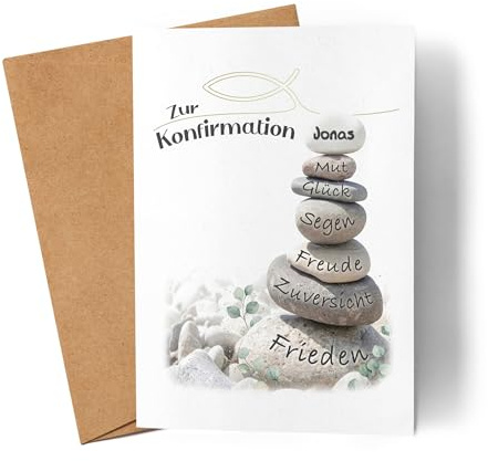 Kiddle-Design Konfirmationskarte personalisiert mit Name Junge Mädchen, Faltkarte Konfirmation Glück Segen Zuversicht, neutrale Konfirmationsgrußkarte für Jugendliche, Glückwunschkarte christlich