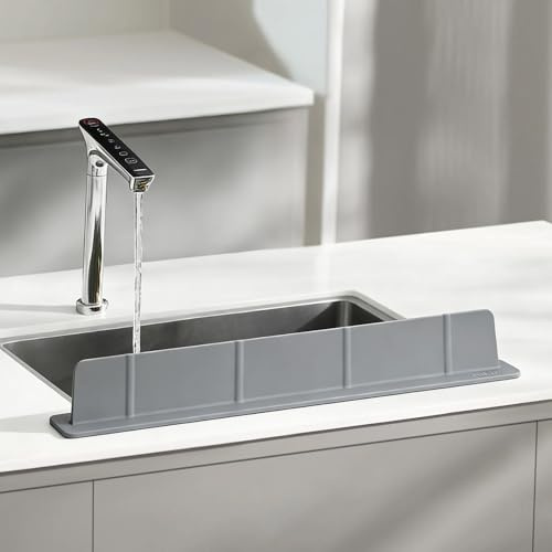 Volminex 52x4.5x7cm Silicone Sink Splash Guard, Splatter Guard, Dark Grey | Splash Guards with Strong Suction Cups, Sink Baffle Board for Front/Back Side, Water Retaining Board for Kitchen & Bathroom