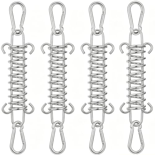 Schwingfeder für Hängesessel 4 Stück, Edelstahl Aufhängefeder mit 360° Drehwirbel und Karabinerhaken, Tragfähigkeit bis 250kg, Schwerlast Deckenhaken für Hängematte, Boxsack, Schaukel und Yoga