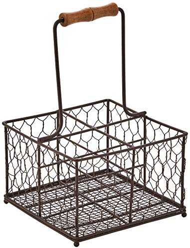 T&G Woodware Provence Flaschenhalter für 4 Flaschen, rustikales braunes Drahtmaterial, Holz, 6