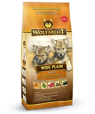 WOLFSBLUT – Wide Plain Puppy | Trockenfutter mit natürlichen Zutaten und wertvollen Superfoods für heranwachsende Hunde. Getreidefreies Alleinfutter ohne Zusatzstoffe im Beutel | 500g Pferd