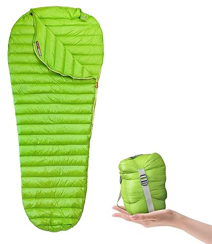 AEGISMAX Ultralätt sovsäck i gåsdun för vår och höst, ultra-kompakt sovsäck, mumie-sovsäck för vandring, backpacking och camping, grön, vanlig