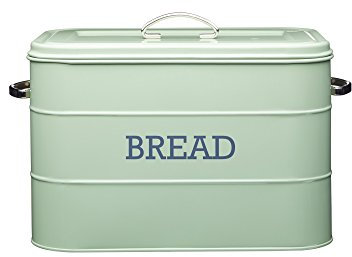 Kitchencraft Living Nostalgia Large Metal Bread Bin, Kitchen Storage Container with Lid and Handles, For Loaves, Baguettes, Flour, Bread Making, 34 x 21.5 x 25 cm - English Sage