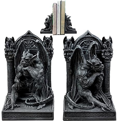 Ebros Gothic Skulptural The Thinker Gargoyle Buchstützen Figur Set 15,9 cm H Mittelalter Le Penseur Harz Skulptur Wasserspeier Statue Paar