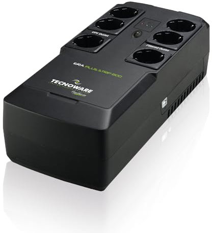 Tecnoware UPS 800VA für PC/Modem, NICHT für Gaming/Konsole, USV ERA PLUS STRIP, 6 Schuko, Software, Schutz bei Stromausfall und Spannungsschwankungen, für PC, Modem, Videoüberwachung, Kasse, NAS, POS