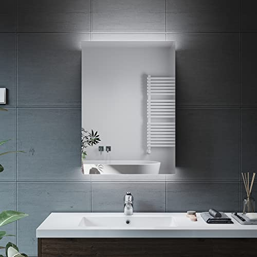 ELEGANT Illuminated Bathroom Mirror Cabinet with Lights and Shaver Socket Wall Mounted LED Bathroom Mirror with Shelf 700 x 500mm