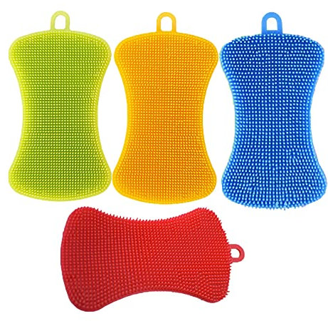Esponja de cocina de silicona, Esponja de Silicona paquete de 4 unidades, antibacteriana, limpiador de ollas, multiusos, para lavar platos, sin moho