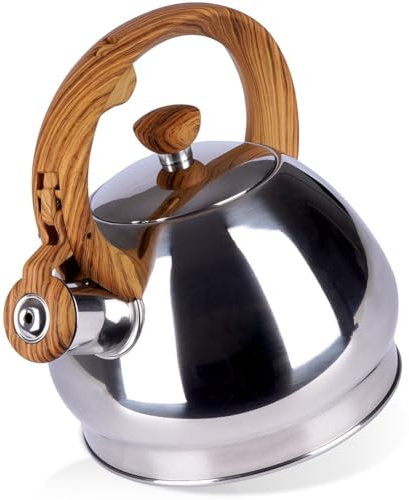 orion group Wasserkessel Induktion Edelstahl Teekessel 1,8L Flötenkessel | für Gasherd Induktionsherd Sicheres Knopf-Öffnen Ergonomischer Griff Modernes Design für Traditionelle Moderne Küchen