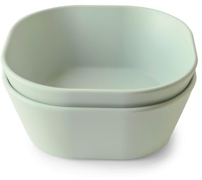 mushie Square Dinnerware Bowls for Kids | Made in Denmark, Set of 2 (Sage)