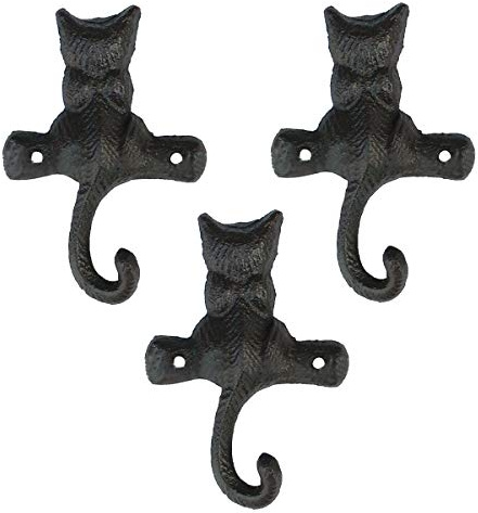 TentHome 3er Set Garderoben-Haken Katze Wandhaken Gusseisen Kleiderhaken Handtuchhaken Metall Rustikal Schlüsselhaken Vintage dekorative Wand-Deko mit Schrauben Antik Dunkelrost
