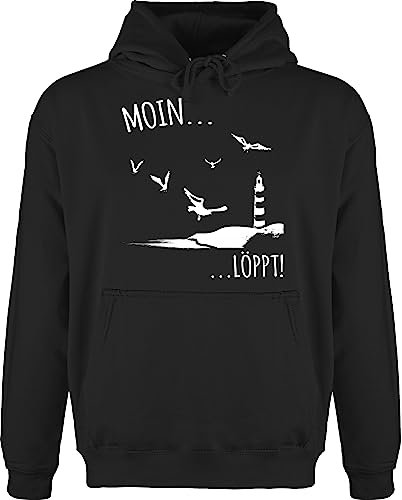 Shirtracer Hoodie Herren Pullover Männer - Sprüche Statement - Moin löppt I Meerliebe I Maritim I Leuchtturm Motiv Meer - XL - Schwarz - mit Aufschrift möwe Fun-Kapuzenpullover Statements küste Pulli