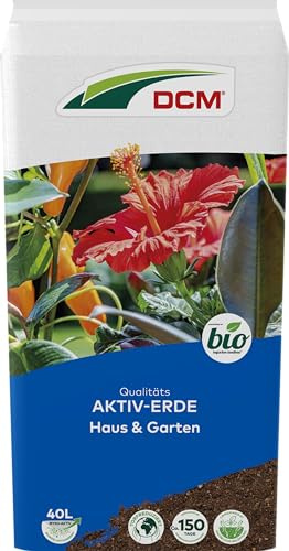 DCM AKTIV Erde Haus & Garten - Spezialerde - Universalerde - Gartenerde - Mit organischem Dünger - Mit Mykorrhiza-Pilzen - Torfreduzierte Pflanzenerde - Bio - 40 L