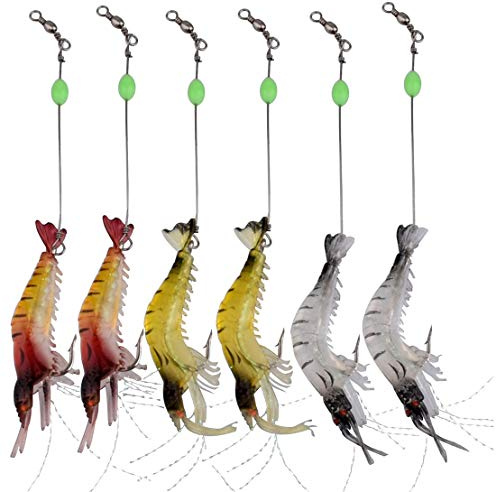 Appâts de crevettes artificiels, appâts Doux pour crevettes leurres de pêche Appâts artificiels Lumineux (3 Colors /6 pcs)