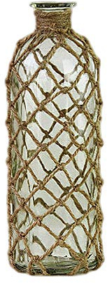 rismart Rústico Vidrio Botella Jarrón Decoración Flor Jarrones Flagon con Red de Cuerda