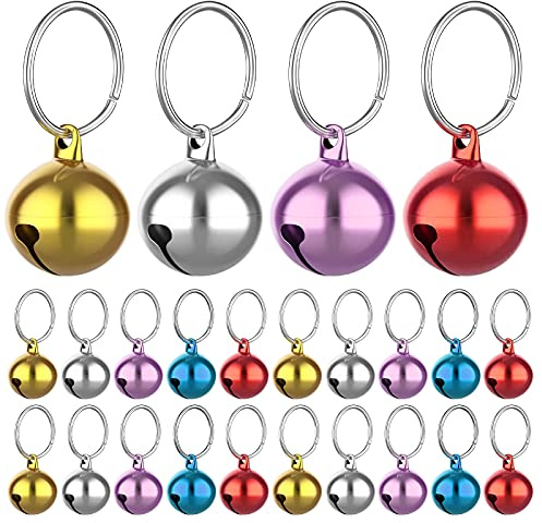Molain Cloches de chat 24 pièces avec porte clés, Cloches de collier de chien formation Jingle Bell collier pendentif accessoires pour animaux de compagnie festival fête (couleurs mélangées)