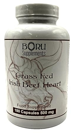 Boru Supplements Grass Fed Irish Beef Heart Vitamins B12, Coenzyme Q10, Iron, Zinc, Selenium (180 Capsules) Organically Reared