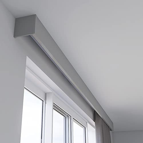 ZSHINE Three-in-One Curtain Single Track Rod and Valance and Light Belt Optional Ceiling Mounted for Living Room Bedroom Room Divider Pure Grey
