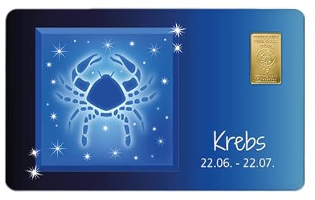 GeschenkkarteKrebs mit 1g Gold Fg. 999,9