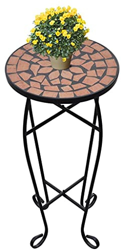 Tidyard Catherinol Table d'appoint Motif mosaïque Terre Cuite Sellette mosaïque Support Plantes