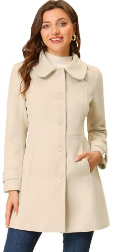 Allegra K Women Winter Peter Pan Collar Button Front Overcoat