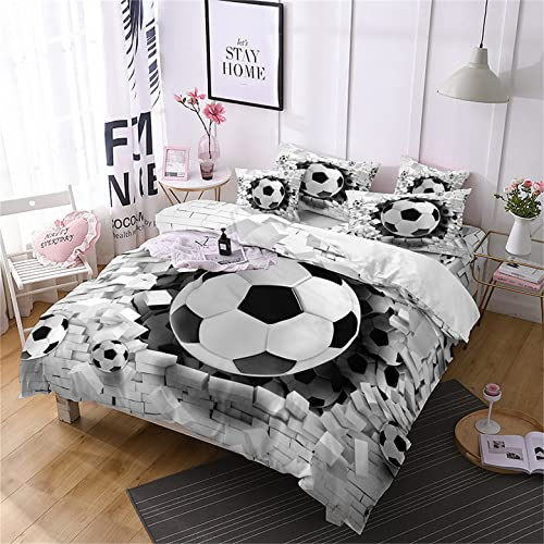Xisnuient Juego de Ropa de Cama de Estilo Deportivo Fútbol Baloncesto Graffiti Funda Nórdica con Funda de Almohada Poliéster Niños Adolescentes Funda de Edredón (Gris,Cama 105 cm 180x210 cm)