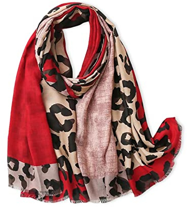 LumiSyne Foulard Imprimé Léopard Pour Femme Imprimé Animal Mode Echarpe En Coton Lin Avec Gland Longue Grand Écharpe Légère Chaude Châle Étole Wraps