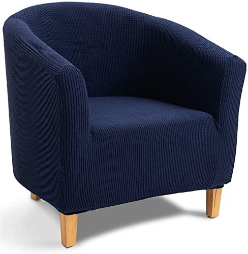 YOPOIY Einfarbig Schonbezug, Hoch Stretch Elastische Schonbezüge für Clubsessel, Jacquard-Spandex Sesselhusse für Esszimmer Wohnzimmer Büro Empfangsstuhl-Navy blau