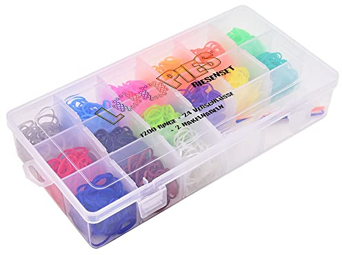 Kögler 76176 - Loopies Loom Bänder, großes Set mit 1200 Ringen, 24 Verschlüssen und 2 Hakelnadeln, ca. 23 x 12,5 x 4,3 cm, für bunte Armbänder, Ketten und Anhänger | 1200 Ringe, 24 Verschlüsse und 2 Hakelnadeln für Armbänder, Ketten und Anhänger, 76176