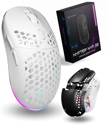 Nyfter - NYF22 Wireless Gaming Mouse mit White-Black Honeycomb Maus Ultraleicht 75g leistungsstark mit 400mA 19K DPI, 400 IPS 1000 hz 50h Akkulaufzeit langlebig Zwei wechselbare Cases inkl.