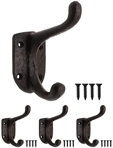 Fuxxer 3x Rustikale Schwere Eisen-Haken aus Gusseisen, Garderoben-Haken, Schwarz, 11 x 8cm, 3er Set