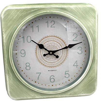 WB wohn trends Große XXL-Wanduhr aus Metall, modernes Design, grün eckig Uhr 35x35x6,5cm BO Celadon von Riverdale