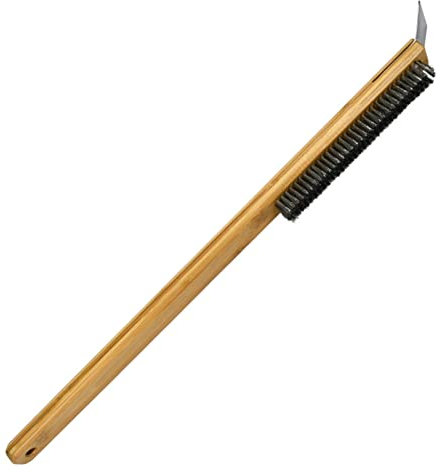 Brosse et grattoir à pierre à pizza – Brosse pour barbecue avec grattoir, brosse à barbecue avec long manche en bois et brosse métallique, accessoire réutilisable 2 en 1 pour four à pizza