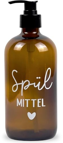 Glas Seifenspender 500ml - Schwarzer Pumpspender, Spülmittelspender für Küche. Handseifenspender für Badezimmer (Braun, Spülmittel)