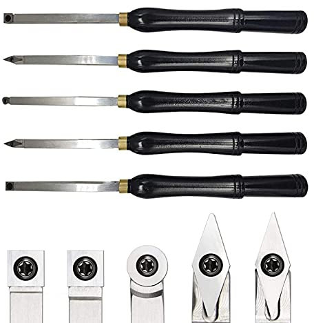 YAOBAO 5 PCS Holz Drehwerkzeugsatz Drehwerkzeug-Drehset Holzdrehwerkzeug Hartmetall Drehmeißel Werkzeugsatz Mit Diamantform/Runde/Vierkantschneider/Diamantkopf,Austauschbares Trennwerkzeug