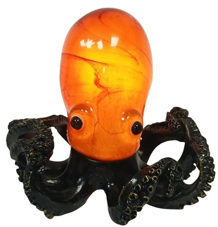 Aotmkj Octopus Lamp, Unique Bronze Resin Suction Cup Texture Tentacles Amber Glass Body Nautical Decor Art Lamp Coastal Accent Decor Night Light