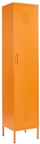 MMT Furniture Metall-Spindschrank mit abschließbarem Aufbewahrungsschrank, schmal, eine Tür (Orange, 180 cm)
