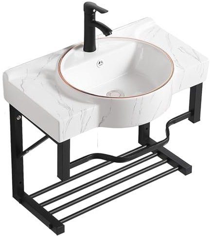 Lavandini in ceramica freestanding,lavandino bagno con mobiletto,mobile bagno sospeso,Con staffa,rubinetto,valvola ad angolo,scarico,adatto per bagno,balcone,lavanderia,camera degli ospiti ( Size : 45