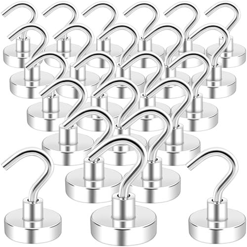 Swihorab Magnethaken 24 Stück - Extra Starke Neodym Magnete 15kg mit Haken 20mm für Küche, Kühlschränke, Klassenzimmer und Kreuzfahrt