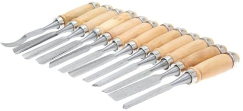 Juego de 12 cinceles de torno para carpintería: gubias de madera profesionales para tallar con bolsa de almacenamiento, cinceles resistentes de acero al cromo vanadio con asas de haya para carpintería