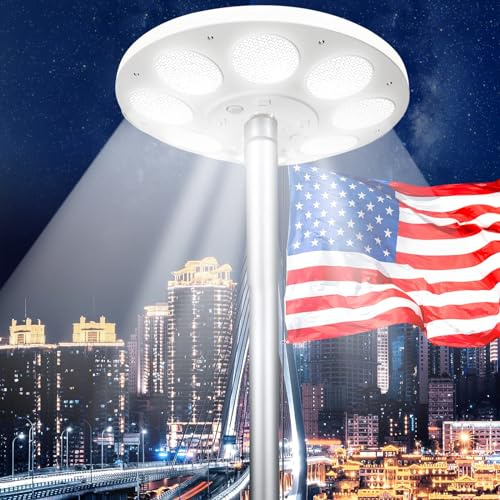 Mordraoe - Flag pole light with 136 LEDs, solar powered, 10000h lifespan for 15-30ft outside, auto on/off , dusk to dawn energy saving