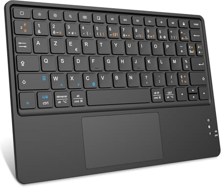 FINTIE Clavier sans Fil 10 Pouces - [Pavé Tactile] Léger Ultra-Fin, Clavier Bluetooth AZERTY Français pour iPad, Android Tablette Samsung, Xiaomi/Redmi Pad, Huawei etc, Noir