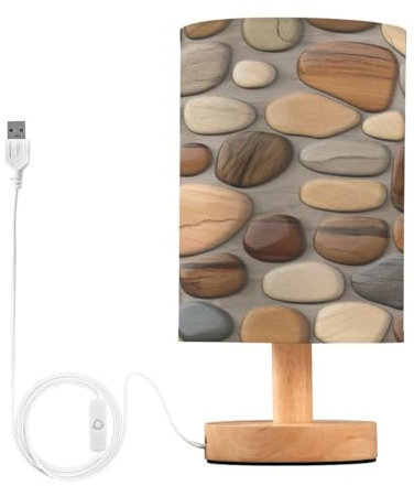 JUMBEAR Table Lamp,Pebble Texture Bedside Lamps Nightstand Lamps with Flaxen Fabric Shade for Bedroom Living Room,LED Bulb Included
