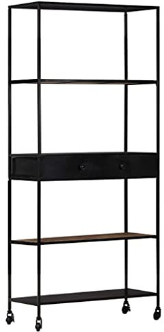 BUKSCYJS Bücherregale，Regal mit Stauraum，Praktisches Bücherregal，Organizer-Würfel，Bücherregal 80x35x180 cm Raues Mangoholz & Eisen，Geeignet für Wohnzimmer, Schlafzimmer, Arbeitszimmer, Büro