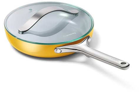 Caraway Nonstick Ceramic Mini Fry Pan With Glass Lid (1.05 qt, 8) - Non Toxic, PTFE & PFOA Free - Oven Safe & Compatible with All Stovetops (Gas, Electric & Induction) - Marigold