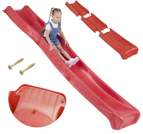 Barnrutschkana, utomhus, 3 m lång, för barn från 3 år, piedesthöjd 150 cm (+/- 5 cm), trädgårdsrutschkana för lekhus och lektorn, lämplig som vattenrutschkana för trädgården (röd)