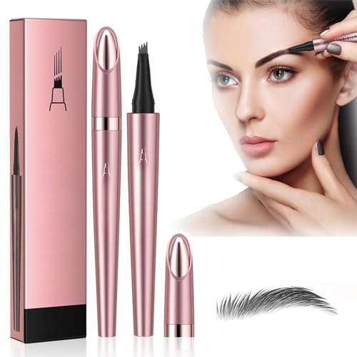 Wasserdichter 3D Augenbrauenstift mit 4 Gabelspitzen 2025 Neu Upgrade Wasserfester Augenbrauenstift Microblading Augenbrauenstift Härchenzeichnung 2025 Neuest Augenbrauen Stift (#03 Graue Farbe)