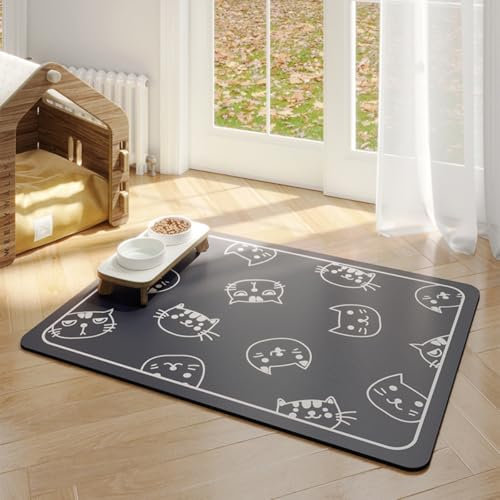 Napfunterlage Hund Hochwertige Rutschfest Hundenapf Unterlage Mit Katzen Und Hunde Motive SaugfäHige Schnelltrocknend Futtermatten FüR Haustier Futtermatte Pet Hundefutter Mat (50x70 cm,Farbe 1)