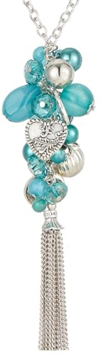 Bulinlin Silber Lange Kette Damen Silber Anhänger Kette mit Quasten Modeschmuck Kette Lang Geburtstagsgeschenk für Frauen